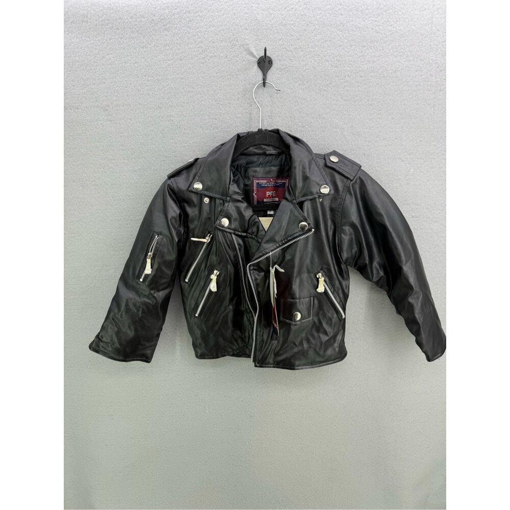 Deadstock Vintage PFG Youth Moto Coat Jacket Black Size 3 Faux Leather Biker Hal